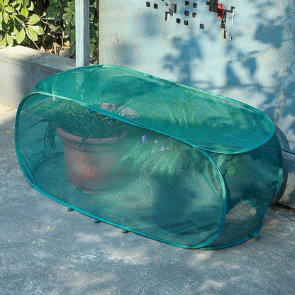 2 Pcs 39" x 18" x 16" Pop up Garden Mesh Plant Cover Outdoor Plant Protector Garden Row Raised Bed Cover with Ground Nails Crop Cage Net for Seedlings Vegetable Fruit Herbs (Dark Green)
