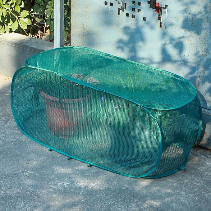 4 Pcs 39" x 18" x 16" Pop up Garden Mesh Plant Cover Outdoor Plant Protector Garden Row Raised Bed Cover with Ground Nails Crop Cage Net for Seedlings Vegetable Fruit Herbs (Dark Green)