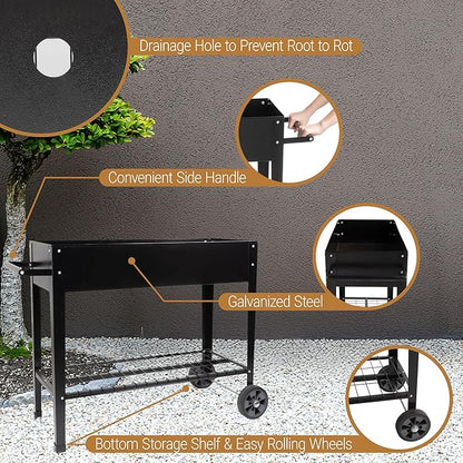 Home-Complete Raised Garden Bed - Planter Box with Storage Shelf for Growing Flowers, Vegetables, or Herb Garden - Gardening Supplies (Black)