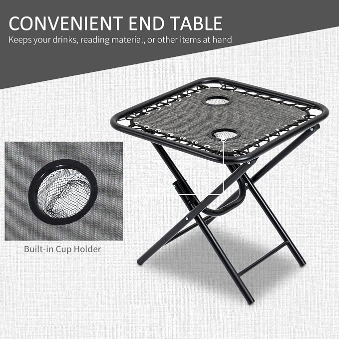 Outsunny Zero Gravity Chair Set with Side Table, Folding Reclining Chair with Cupholders & Pillows, Adjustable Lounge Chairs for Pool, Backyard, Lawn, Beach, Gray