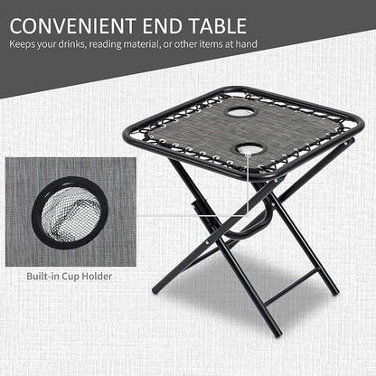 Outsunny Zero Gravity Chair Set with Side Table, Folding Reclining Chair with Cupholders & Pillows, Adjustable Lounge Chairs for Pool, Backyard, Lawn, Beach, Gray