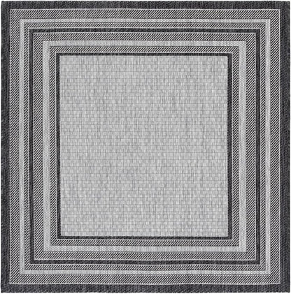 SAFAVIEH Washable Rug Outdoor Courtyard Collection - 5'3" Square, Light Grey & Black, Non-Shedding & Easy Cleaning, Ideal for Patio, Backyard, Mudroom (CY8475-37612)