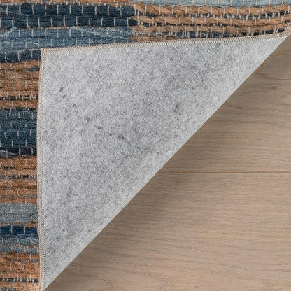 Dash & Albert Ravel Stripe Blue Machine Washable Rug, 7.5 X 9.5 Feet, Tan/Blue Stripe Pattern