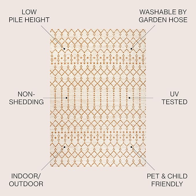 JONATHAN Y Moroccan Geometric Indoor Outdoor Area Rug 3X5 Cream/Orange, Ourika Textured Weave for Backyard, Patio, Porch, Easy-Cleaning, High Traffic, Pet-Friendly, Non-Shedding (SMB108O-3)