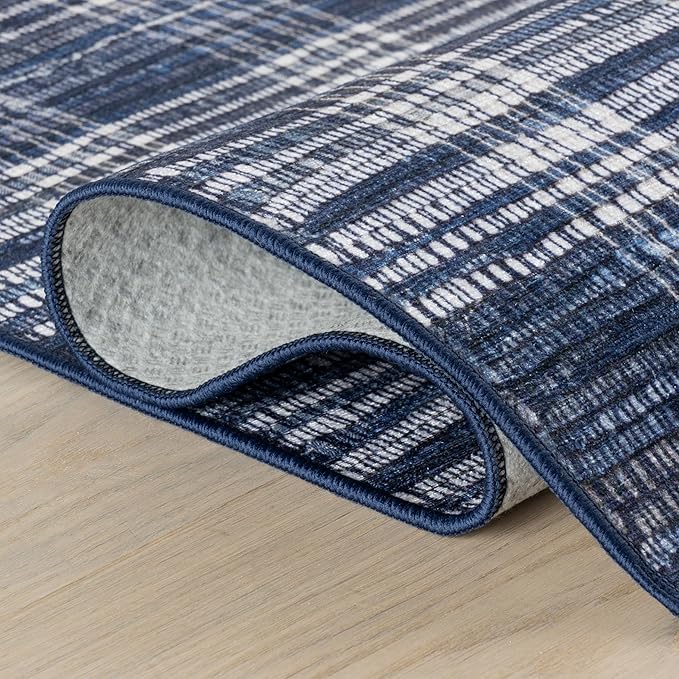 Dash & Albert Denim Plaid Blue Machine Washable Rug, 7.5 X 9.5 Feet, Blue/White Plaid Pattern