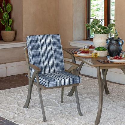 Arden 4-Pack Outdoor Patio Dining Chair Cushion, 20x44, Rain-Proof Seat Pad, Fade-Resistant Outdoor Cushion Blue Shibori Stripe