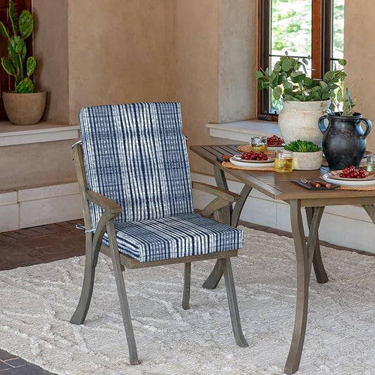Arden 2-Pack Outdoor Patio Dining Chair Cushion, 20x44, Rain-Proof Seat Pad, Fade-Resistant Outdoor Cushion Blue Shibori Stripe