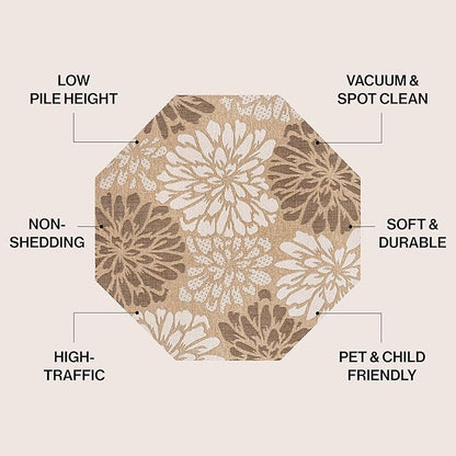JONATHAN Y Floral Textured Weave Indoor Outdoor Octagon Area Rug 8 Ft Brown/Cream, Zinnia Modern for Backyard, Patio, Porch, Easy-Cleaning, High Traffic, Pet-Friendly, Non-Shedding (SMB110I-8TGN)
