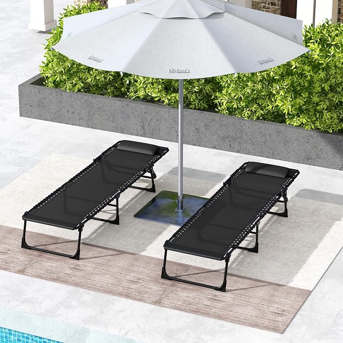 Outsunny Folding Chaise Lounge Chair Outdoor Set of 2 Mesh Seat Black | Foldable, Sun Tanning Chair, Chaise Lounger, 4-Position Reclining Back, for Outside Patio Beach Poolside Backyard