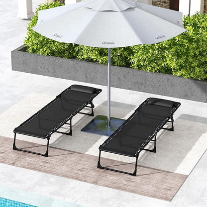 Outsunny Folding Chaise Lounge Chair Outdoor Set of 2 Mesh Seat Black | Foldable, Sun Tanning Chair, Chaise Lounger, 4-Position Reclining Back, for Outside Patio Beach Poolside Backyard