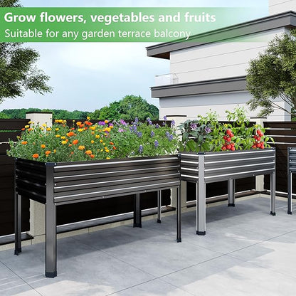 DIIYIV Galvanized Raised Garden Bed with Legs,48×24×30in Elevated Planter Box for Backyard,Garden, Patio, Balcony, 350lb Capacity,Planters for Outdoor Plants,Black