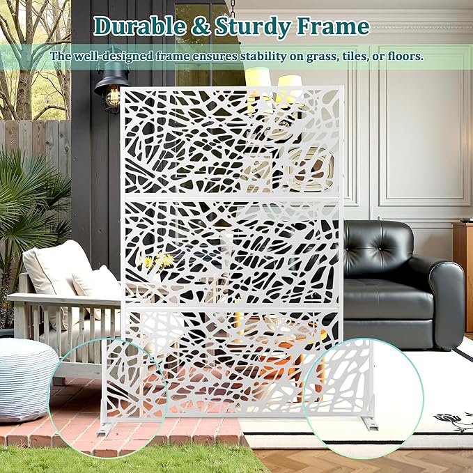 Metal Privacy Screen Outdoor Privacy Screen, Freestanding Fence Panel for Outside, 72''H×47''W, Decorative Screen Panel for Backyard/Patio/Deck