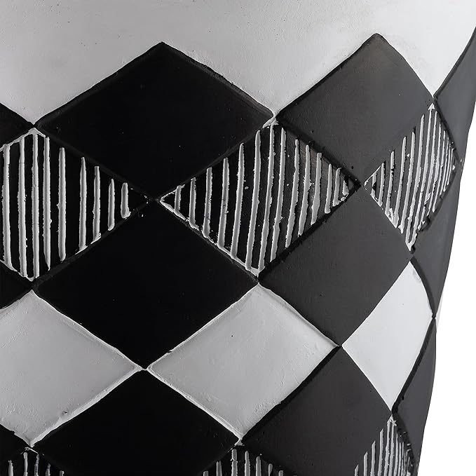 Sagebrook Home Set of 2 Geometric Planters on Stands - Resin & Wood Mid-Century Modern Plant Pots for Indoor/Outdoor Home & Garden Decor - 12" & 10", Black & White G