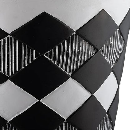 Sagebrook Home Set of 2 Geometric Planters on Stands - Resin & Wood Mid-Century Modern Plant Pots for Indoor/Outdoor Home & Garden Decor - 12" & 10", Black & White G