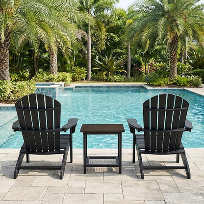 2-Tier Outdoor Side Table with Storage, Weather Resistant Patio End Table, HDPS Small Accent Table for Deck, Garden, Pool, Backyard, Brown 2pcs