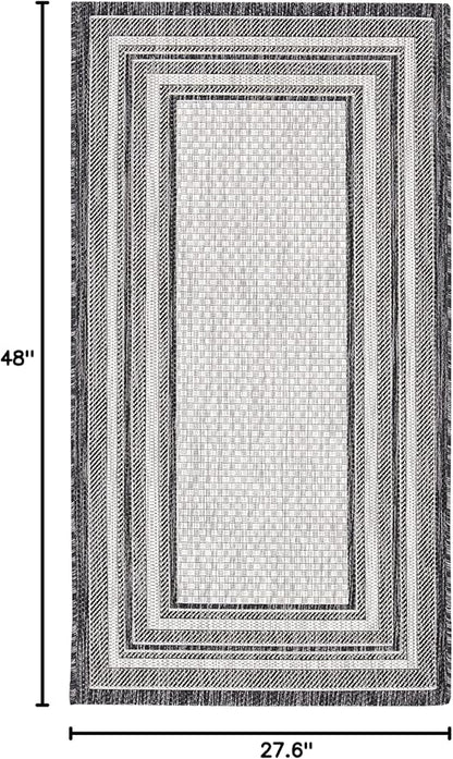 SAFAVIEH Washable Rug Outdoor Courtyard Collection - 2'3" x 4', Light Grey & Black, Non-Shedding & Easy Cleaning, Ideal for Patio, Front Door, Entryway, Mudroom, Doormat (CY8475-37612)