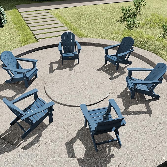 SERWALL Folding Adirondack Chair Patio Chair Lawn Chair Outdoor Adirondack Chairs Set of 6 Weather Resistant for Patio Deck Garden, Backyard Deck, Fire Pit - Blue