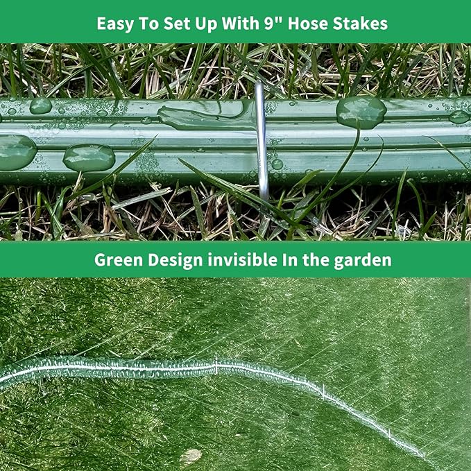 Watoo 2026 Sprinkler Hose & Soaker Hose for Yard - 100 FT Reinforced Flat Garden Hose with Holes, Heavy Duty No-Kink Lawn Irrigation Hose (Includes Stakes, High Pressure Spray)