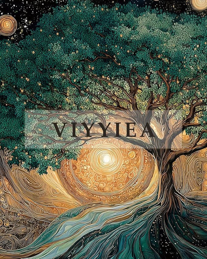 VIYYIEA Extra Large Canvas Wall Art, Tree of Life Abstract Wall Hanging with Wooden Scroll Frame, Spiritual Nature Decor for Living Room Bedroom Meditation Space, 36x54 Inch