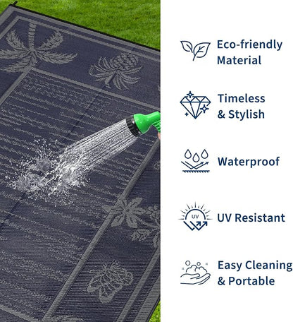 Garvee Outdoor Rug 9x12 Waterproof for Patios, Reversible Plastic Straw Rug, Tropical Leaf Indoor Outdoor Rugs, Large Area Rug for RV, Camping, Deck, Picnic Mat, Outside Carpet