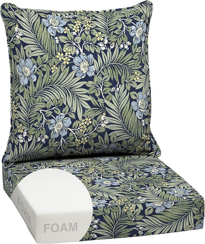 Arden Outdoor Foam Deep Seat Cushion Set, 24 in x 24 in, Weather-Proof, Rain-Proof, Fade Resistant Patio Cushion, Bottom and Back Cushion for Chair, Sofa, and Couch Sapphire Morrison Floral