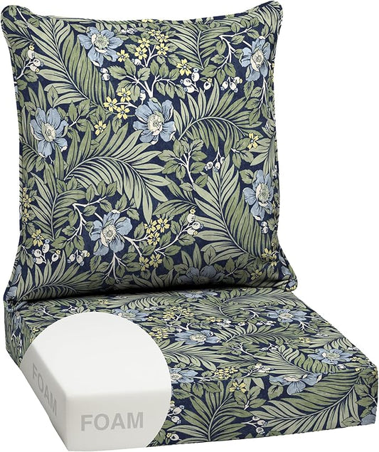 Arden Outdoor Foam Deep Seat Cushion Set, 24 in x 24 in, Weather-Proof, Rain-Proof, Fade Resistant Patio Cushion, Bottom and Back Cushion for Chair, Sofa, and Couch Sapphire Morrison Floral