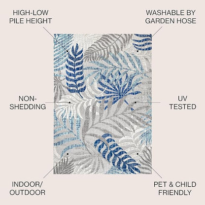 JONATHAN Y Tropics Palm Leaves Indoor Outdoor Area Rug 4X6 Gray/Blue, Boho for Backyard, Patio, Porch, Easy-Cleaning, High Traffic, Pet-Friendly, Non-Shedding (AMC100A-4)