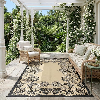 Garvee 5’x8’ Waterproof Patio Outdoor Rug, Outdoor Plastic Straw Rug for Camping, RV Mat Outside, Indoor Outdoor Carpet for Porch, Deck, Backyard, Balcony, Picnic, Black & Brown