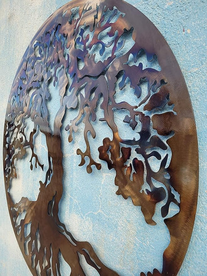 Tree Of Life Metal Art Wall Decor, 23.5 inches, Heat Colored