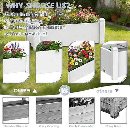 Elevated Raised Garden Bed, 14 Gallon Outdoor Large Resin Patio Planter Box Stand Divisible with Drain Plug, Water Monitor for Plants Vegetables Flowers Fruits (Ashen)