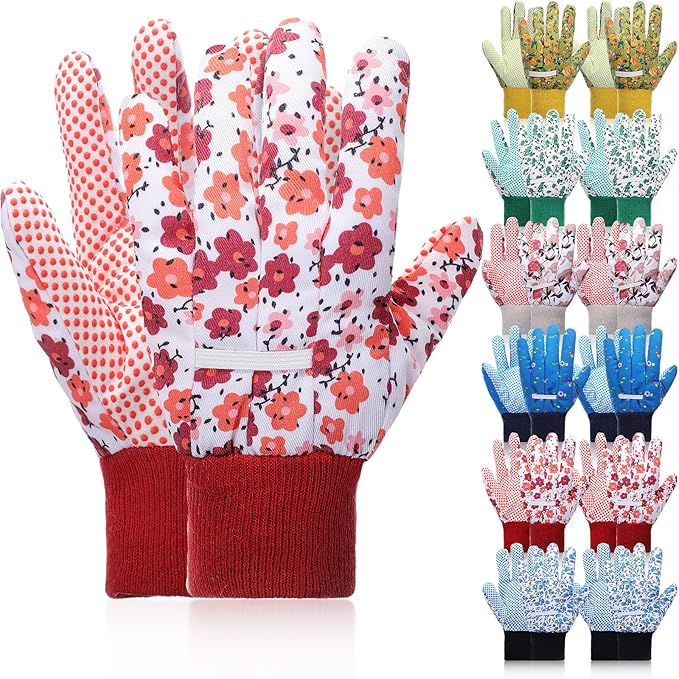 Garden Gloves for Women 9.5" Floral Gardening Gloves Lightweight and Machine Washable Gift for Gardeners PVC Grip