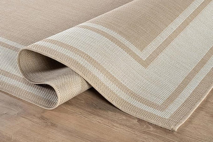Beverly Rug Outdoor Rug 8x10 Modern Bordered Area Rugs for Indoor and Outdoor Patio Deck Porch Garden Waterproof Weather Sun Resistant Washable Outside Carpet (8 x 10 Beige)