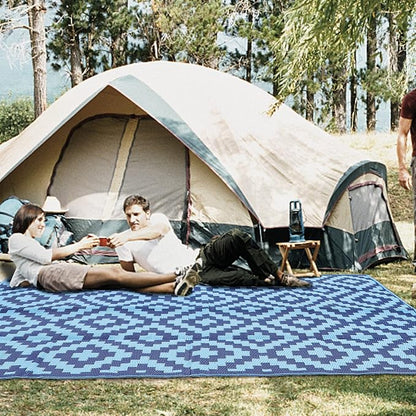 SAND MINE Reversible Mats, Plastic Straw Rug, Modern Area Rug, Large Floor Mat and Rug for Outdoors, RV, Patio, Backyard, Deck, Picnic, Beach, Trailer, Camping, Blue, 5' x 8'