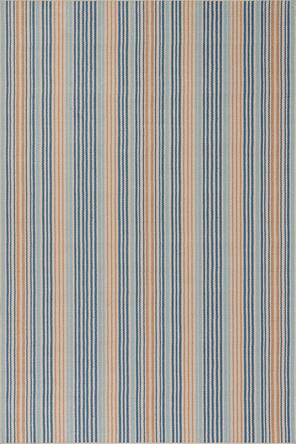 Dash & Albert Tyne Blue Machine Washable Rug, 6 X 9 Feet, Blue/Tan Stripe Pattern