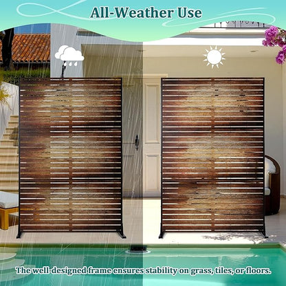 Metal Privacy Screen Outdoor Privacy Screen, Freestanding Fence Panel for Outside, 72''H×47''W, Decorative Screen Panel for Backyard/Patio/Deck