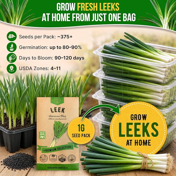Organo Republic Onion Leek Seeds Pack 1G - Over 375 Non-GMO Heirloom Onion Seeds for Planting Vegetables in Individual Seed Packet, Vegetable Seeds for Planting Home Garden Indoor & Outdoor Gardening