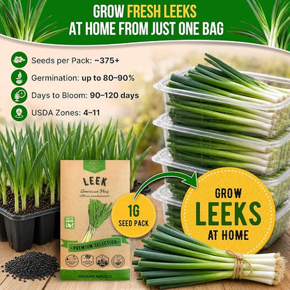 Organo Republic Onion Leek Seeds Pack 1G - Over 375 Non-GMO Heirloom Onion Seeds for Planting Vegetables in Individual Seed Packet, Vegetable Seeds for Planting Home Garden Indoor & Outdoor Gardening