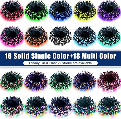 LitHome 100 LED Solar Christmas String Lights Outdoor, 33FT 34Colors Changing Solar/USB Red White Blue Lights Waterproof with Remote, 102 Modes 4th of July Light for Tree Garden Party Holiday Decor