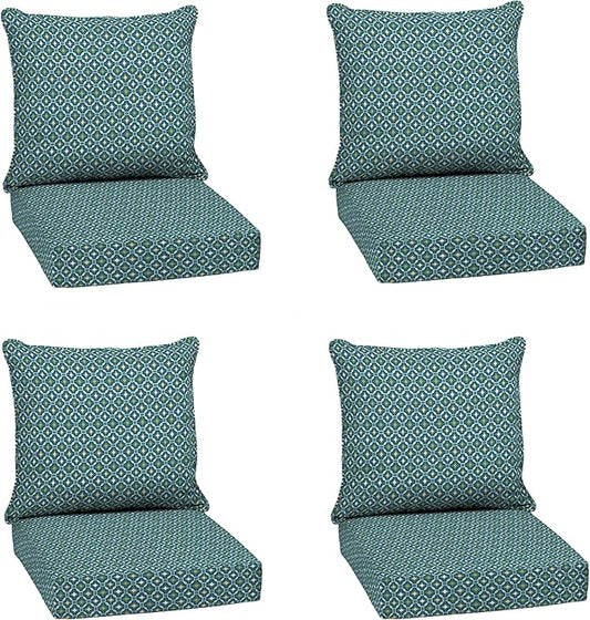 Arden Outdoor Deep Seat Cushion Set (4-Pack), 24 in x 24 in, Weather-Proof, Rain-Proof, Fade Resistant Patio Cushion for Chair, Sofa, and Couch Alana Tile