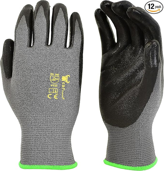 G & F Products 12 PAIRS Mens Working Gloves with Micro Foam Coating - Garden Gloves Texture Grip - men’s Work Glove For general purpose, construction, yardwork, Medium, Model:1519M-12