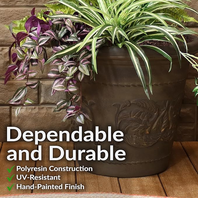 Sunnydaze 19.5-Inch Arabella Large Plastic Pot for Plants - Outdoor Double-Walled Polyresin Large Plastic Planter with Drillable Drainage Holes - Sable - 4-Pack