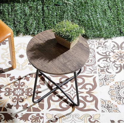 VECELO Patio Outdoor Table,Small Round Side Table Anti-Rust Metal Style,Coffee Drink Table for Garden Balcony,Yard,Living Room,Bedroom
