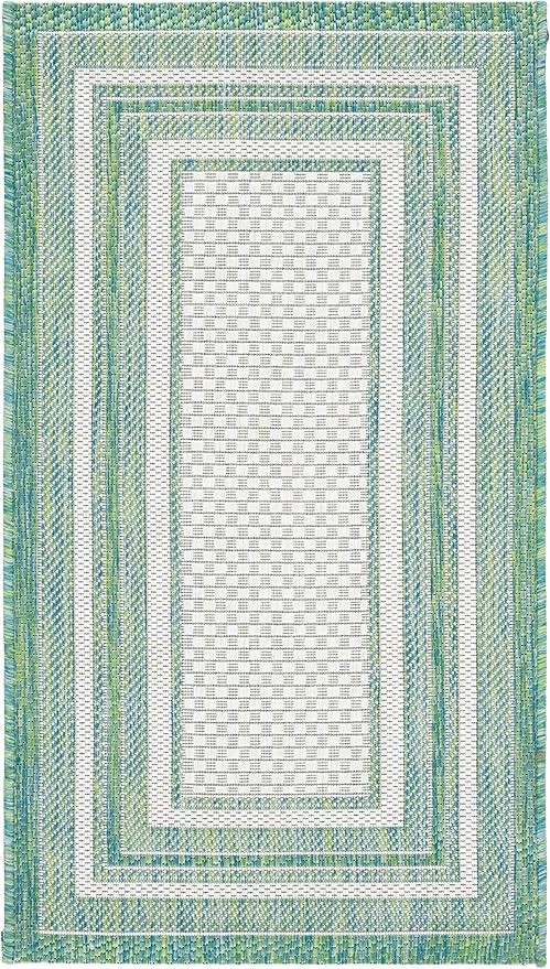 SAFAVIEH Washable Rug Outdoor Courtyard Collection - 2' x 3'7", Ivory & Green, Non-Shedding & Easy Cleaning, Ideal for Patio, Front Door, Entryway, Doormat (CY8475-55712)