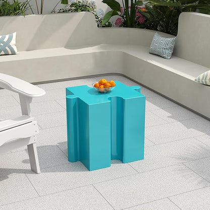 Christopher Knight Home Daton 3 Piece Interlocking Outdoor Side Table Set, Modular Lightweight Concrete Coffee Table, Convertible MGO End Table for Indoor&Outdoor, Creative Set Up,Sky Blue+Mint Green