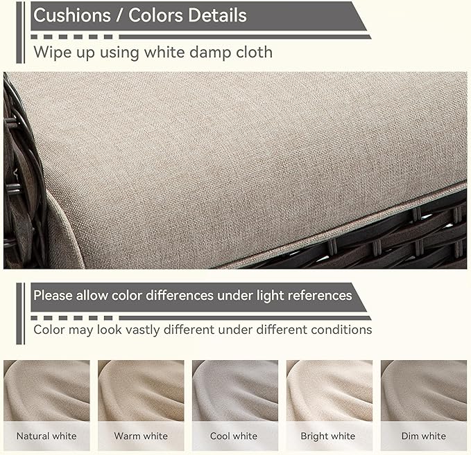 Patio Furniture Set 3 Pieces-Patio Chairs Set of 2 and A Side Table with Thick Cushions and All-Weather PE Wicker for Garden, Patio and Porch, Beige
