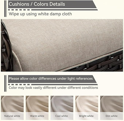 Swivel Patio Chair Outdoors - 360 Degree, Glider Chair with 3.5" Olefin Fabric Cushions (Mixed Grey Rattan/Beige)