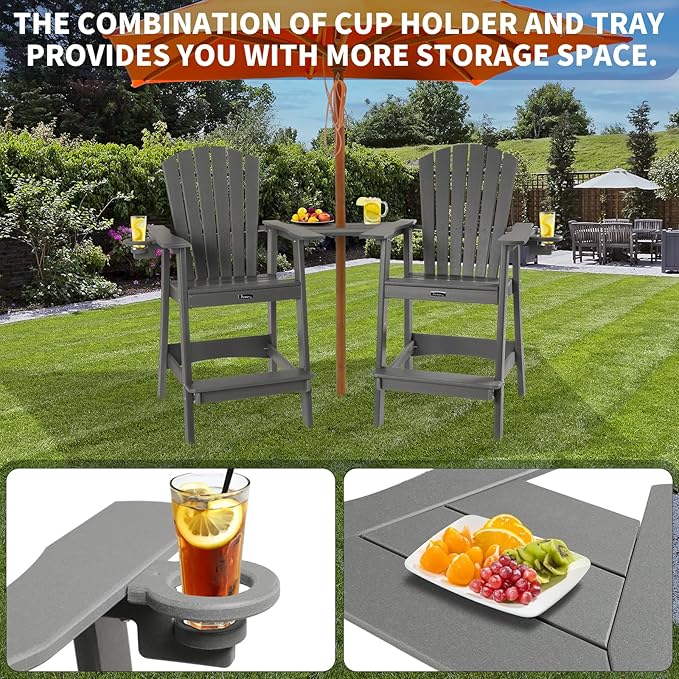 FUNBERRY Tall Adirondack Chair, All Weather High Top Balcony Chairs with Cup Holder