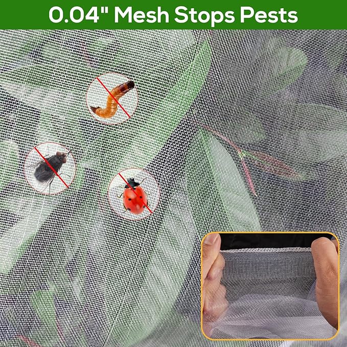2PCS Large 7.8 x 7.8ft Fruit Tree Netting Cover with Zipper and Drawstring,Garden Insect Netting Plant Cover Transparent Bird Plant Barrier Flower Fruit Mesh Screen for Preventing Deer Squirrel Bugs
