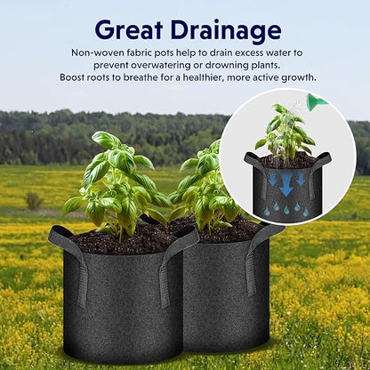 iPower 5-Pack 5 Gallon Plant Grow Bags Thickened Nonwoven Aeration Fabric Pots Heavy Duty Durable Container, Strap Handles for Garden, Black