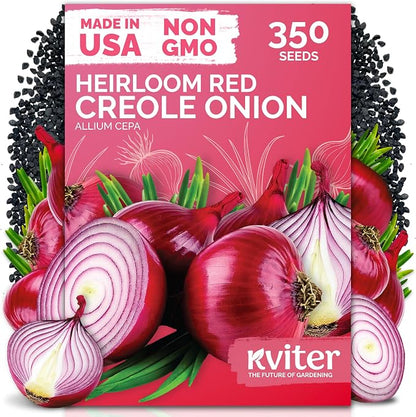 KVITER 350 Red Creole Onion Seeds (Allium Cepa) - Cebolla Roja, Short Day Kitchen Onion for Fresh Cooking, Heirloom Seed Packets- Vegetable Seeds for Outdoor Vegetable Garden, Containers, Greenhouses